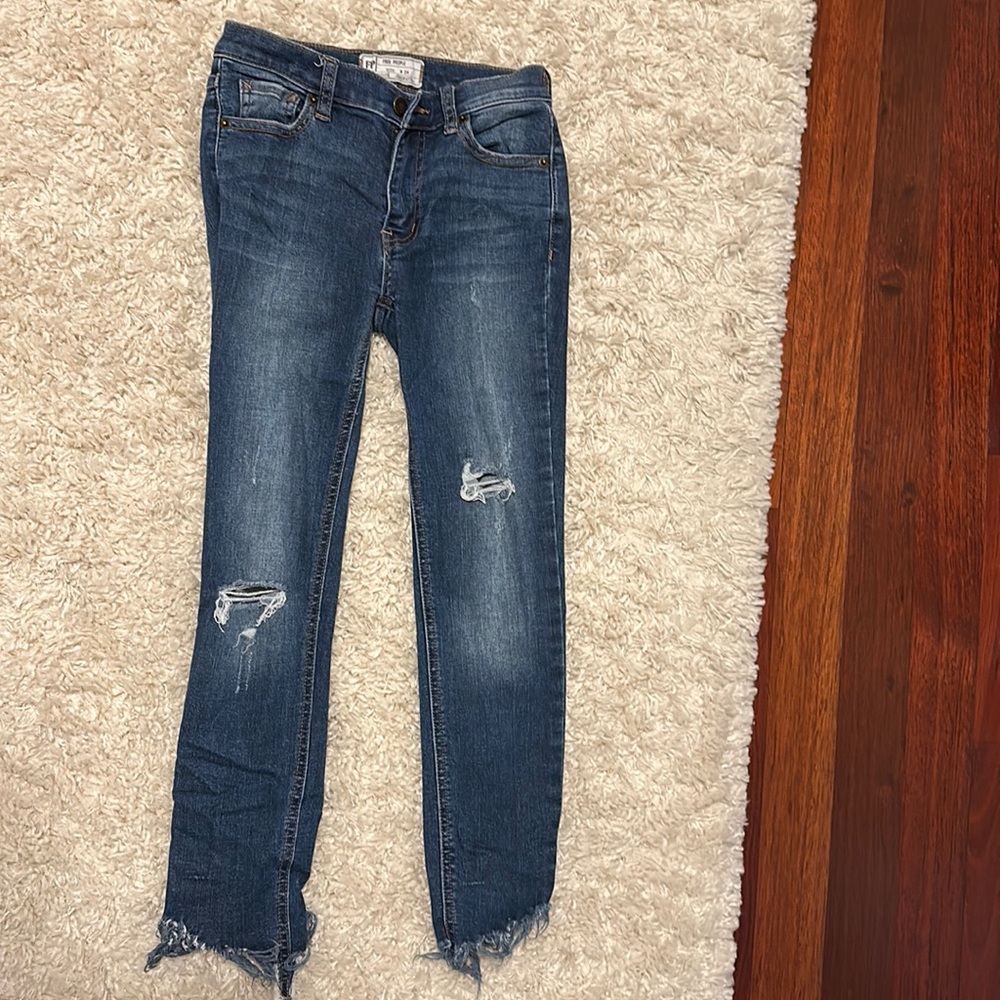 Free People dark wash skinny distressed jeans